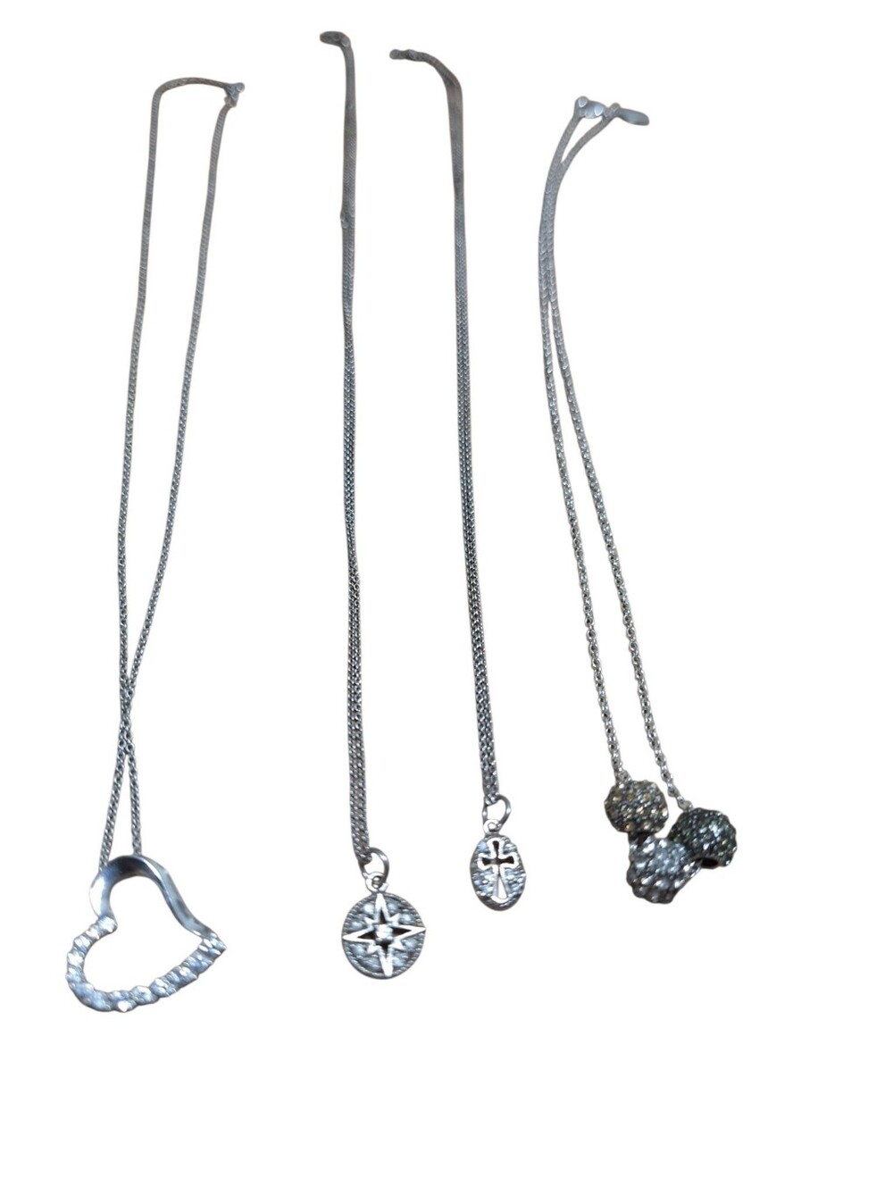 4 Necklace Bundle Some Sterling Silver FAS Cross  MARK Heart STAR used HL Col